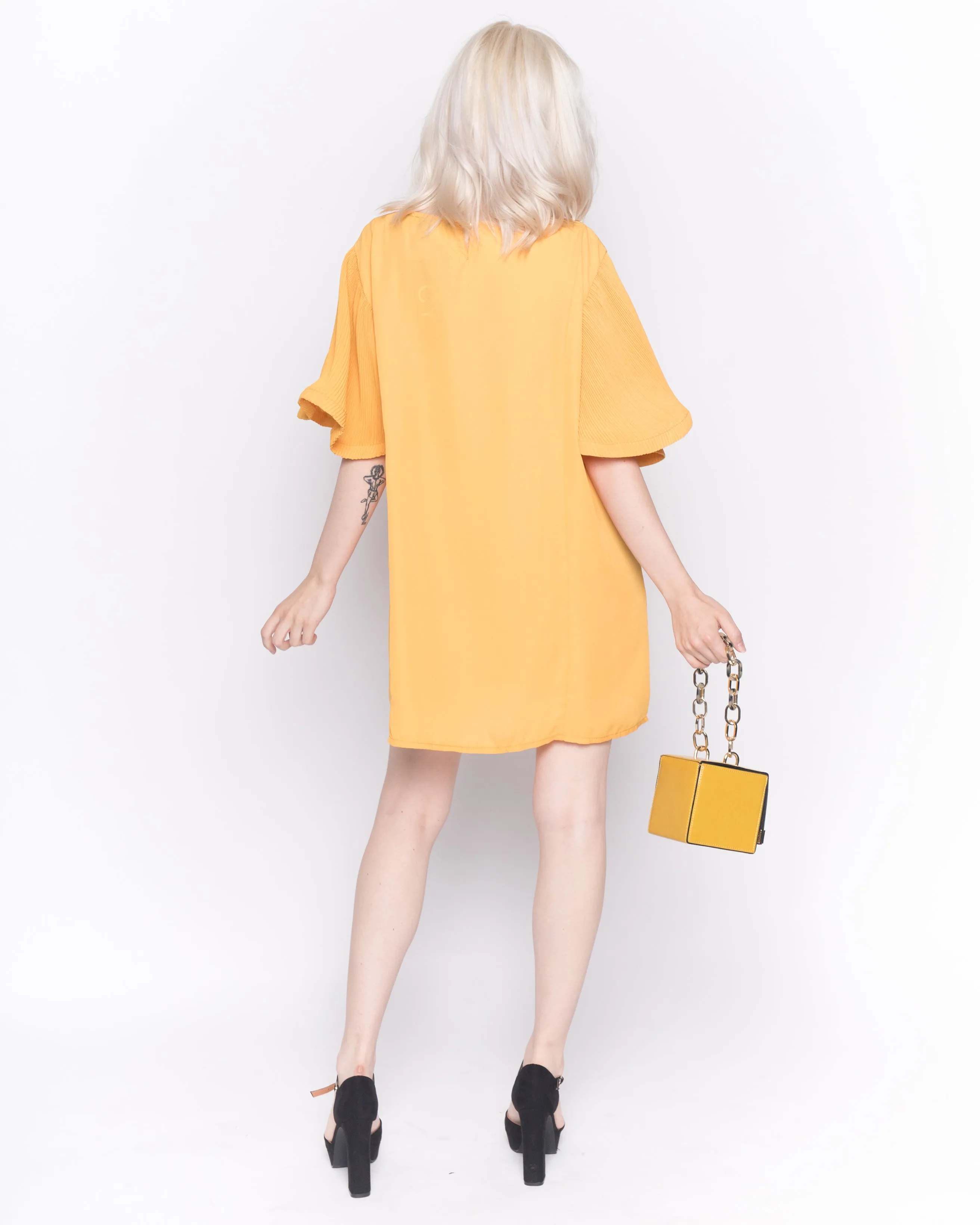 Top with Oversized Ruffle Sleeves in Mustard Yellow