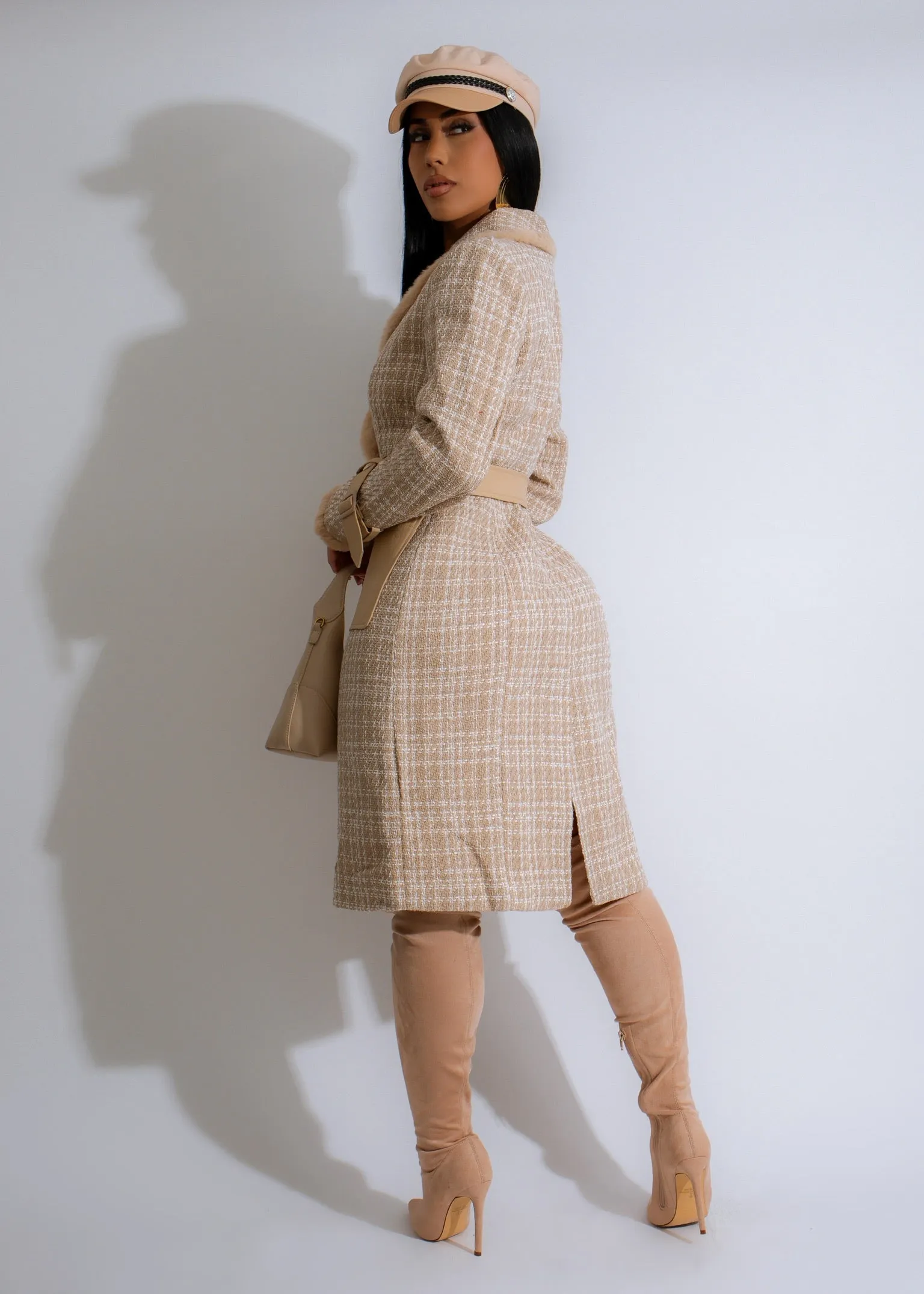 Uptown Chic Tweed Coat Nude