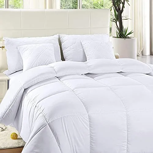 Utopia Bedding Comforter Duvet Insert - Quilted Comforter with Corner Tabs - Box Stitched Down Alternative Comforter (Queen, White)