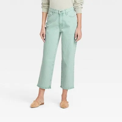 Women's High-Rise Straight Fit Cropped Jeans - Universal Thread Mint