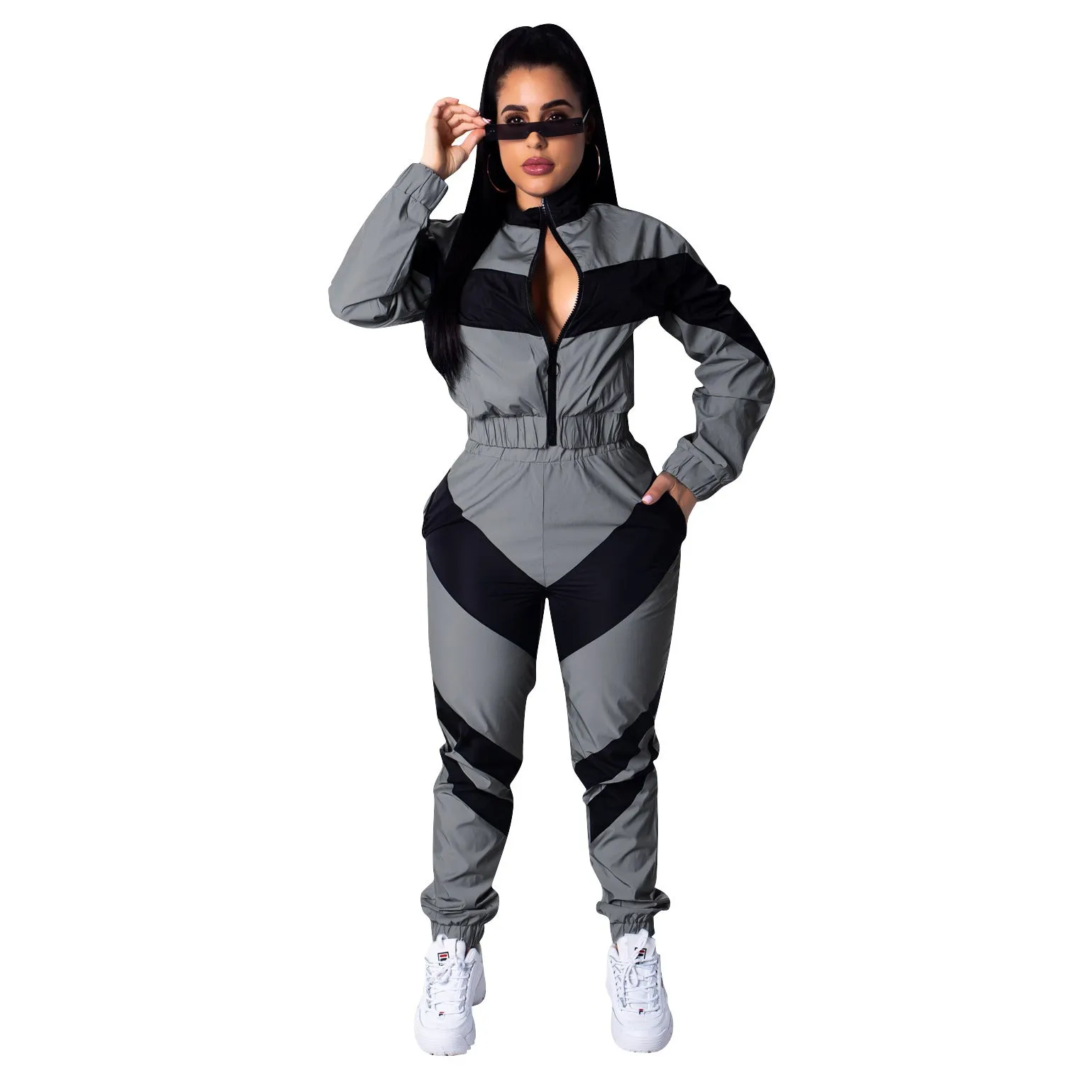 Women's Solid Color Long Sleeve Windbreaker set