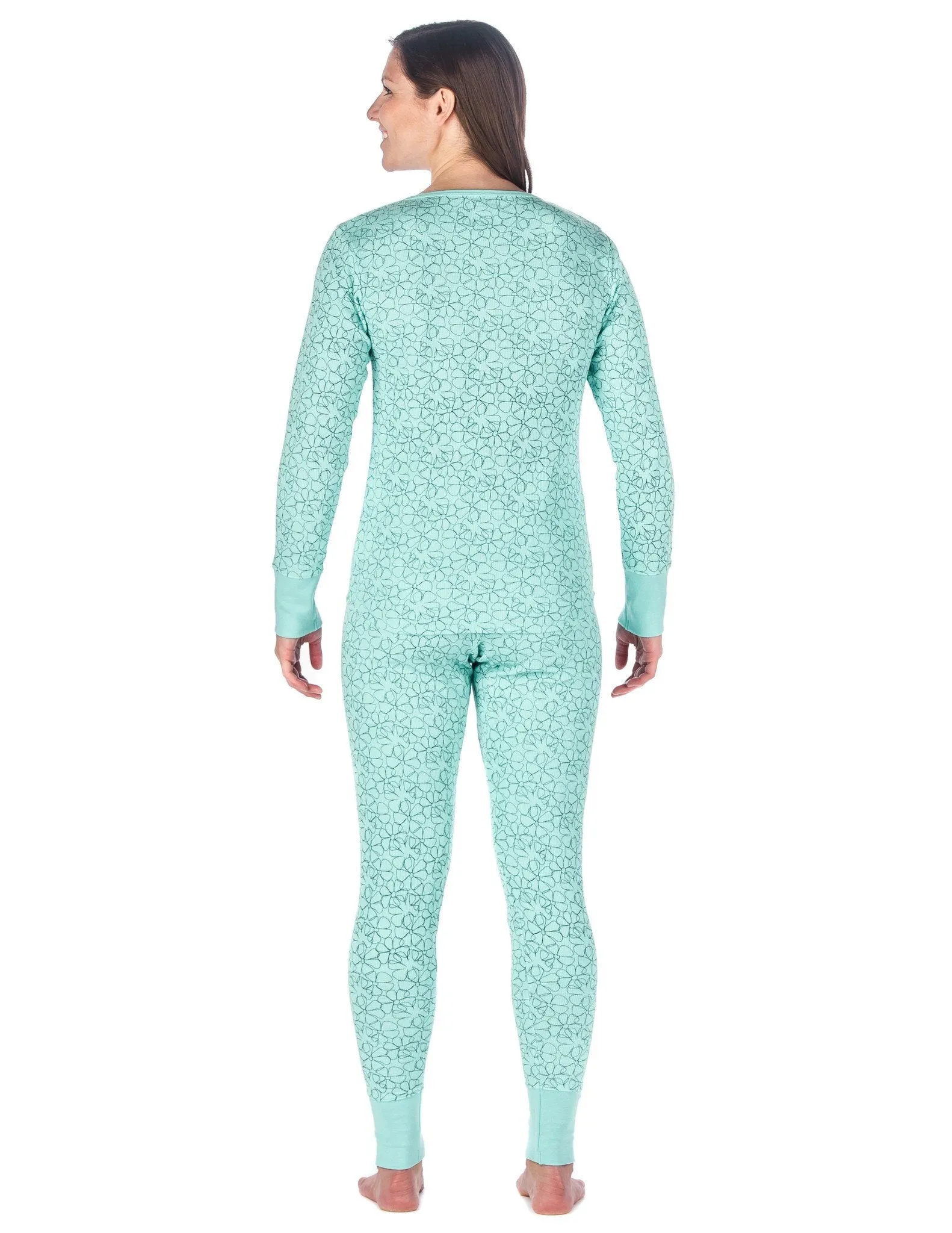 Women's Waffle Knit Thermal Sleep Set - Floral - Aqua